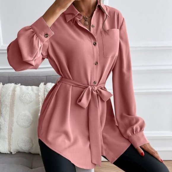 CHIC DOLLZ button down belted blouse - Picture 2 of 6